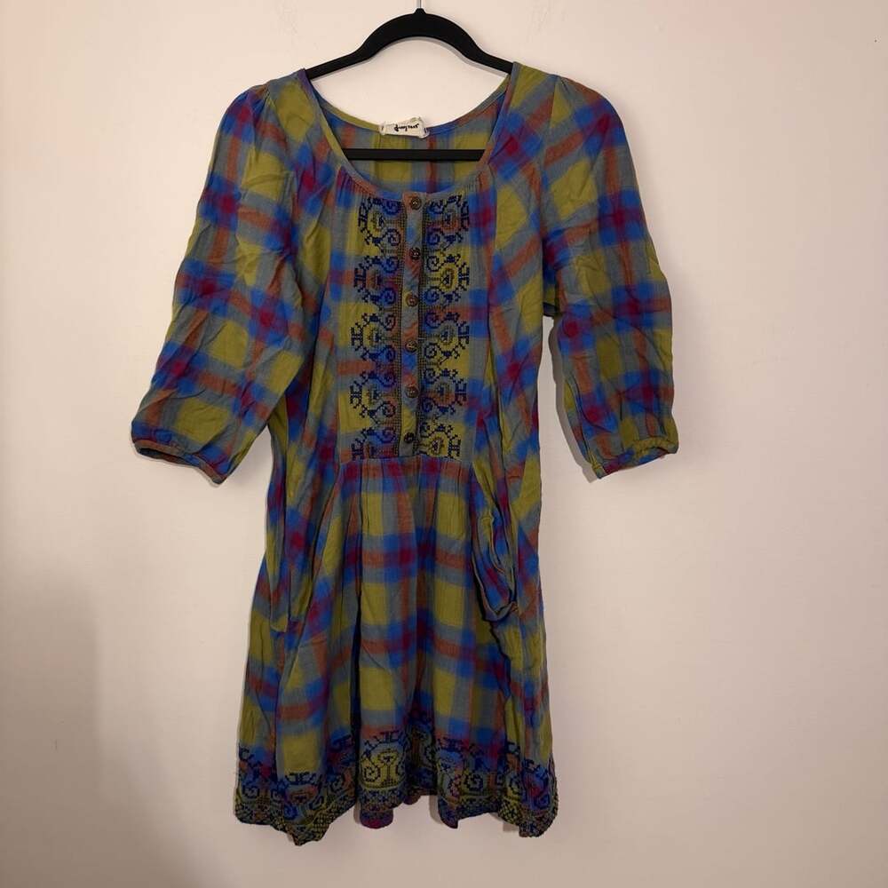 Freelance Plaid Embroidered Dress Size S Multi Cotton